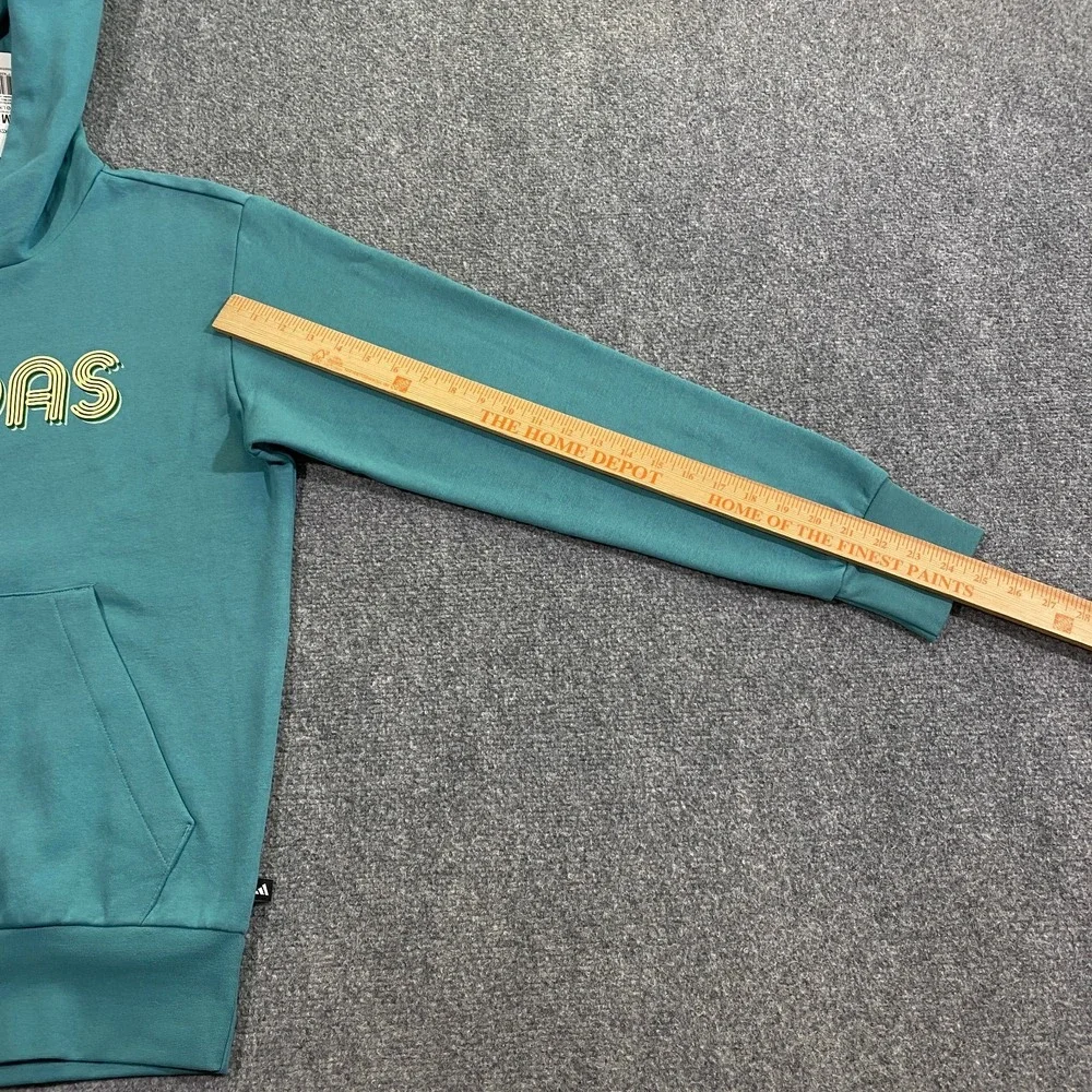 Adidas 3D Retro 70s Striped Logo Hoodie Mens Medium Powder Teal Disco Groovy NWT